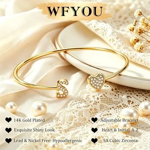 WFYOU Initial Gold Bracelets for Women 14k Gold Plated Adjustable | Personalized Elegant Jewelry thumbnail 5