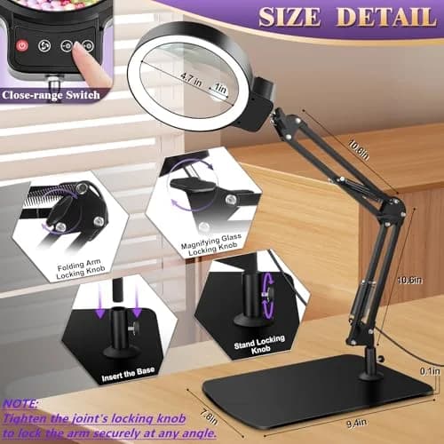 HQGZQL 10X 30X Large Magnifying Glass with Light and Stand | 5-inch Lighted Magnifier, 72 LED, Dimmable, Hands-Free Desk Lamp thumbnail 7