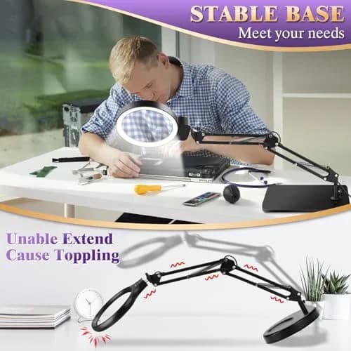 HQGZQL 10X 30X Large Magnifying Glass with Light and Stand | 5-inch Lighted Magnifier, 72 LED, Dimmable, Hands-Free Desk Lamp thumbnail 3