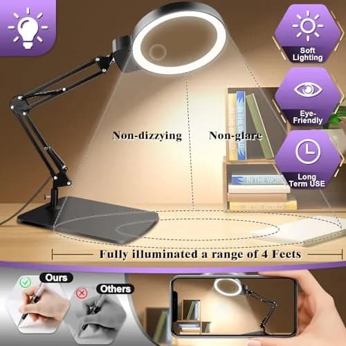 HQGZQL 10X 30X Large Magnifying Glass with Light and Stand | 5-inch Lighted Magnifier, 72 LED, Dimmable, Hands-Free Desk Lamp thumbnail 4