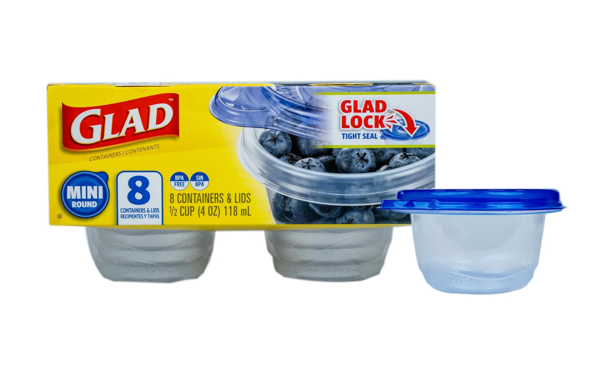 Glad Mini Round Food Storage Containers with Lids, 4 Oz, 8 Count | Compact Snack & Lunch Pack - main product image