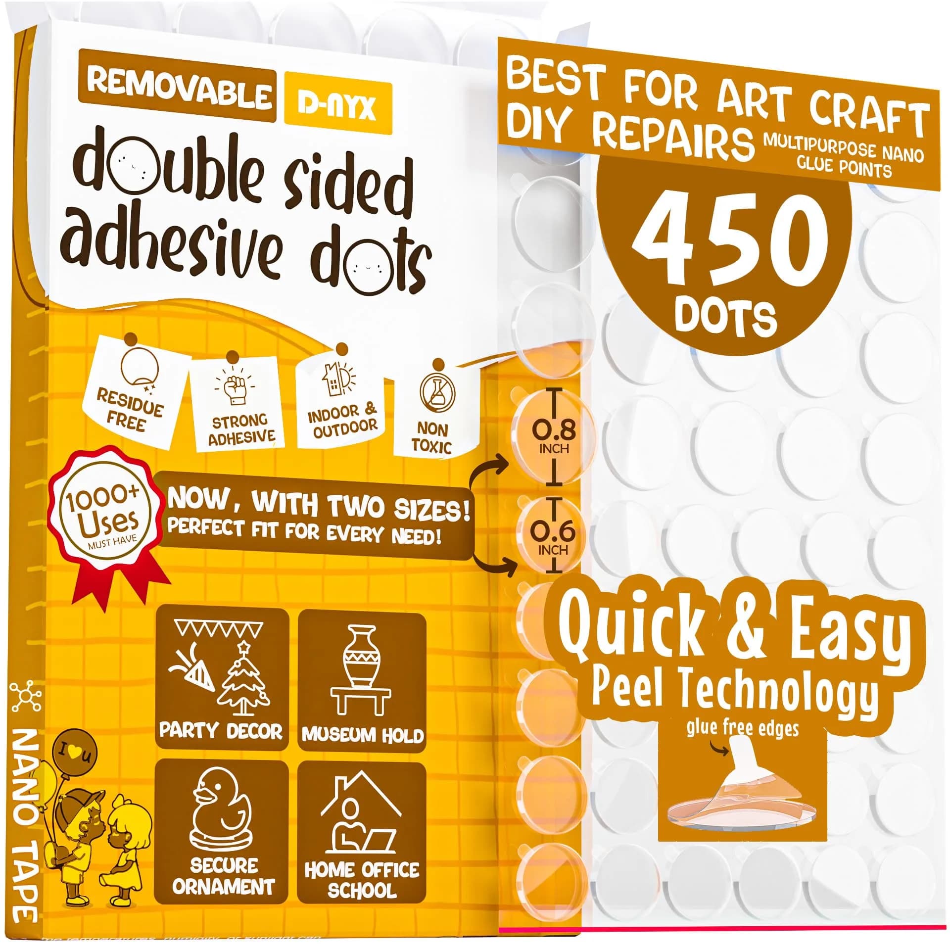 D-NYX Clear Adhesive Tape Dots 280 Count | Double-Sided, Removable, Waterproof — white