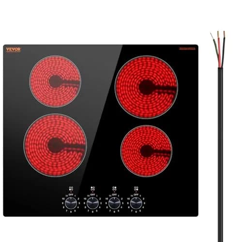 VEVOR 24-inch 4-Burner Radiant Cooktop 6000W 220V | Built-In Electric Stove Top with Glass Panel thumbnail 1