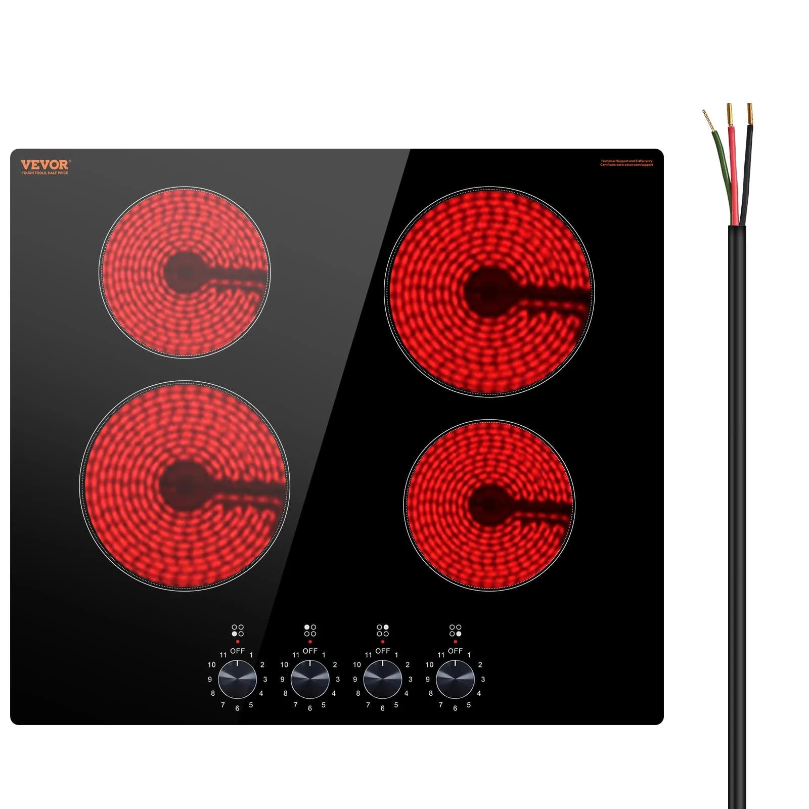 VEVOR 24-inch 4-Burner Radiant Cooktop 6000W 220V | Built-In Electric Stove Top with Glass Panel - main product image