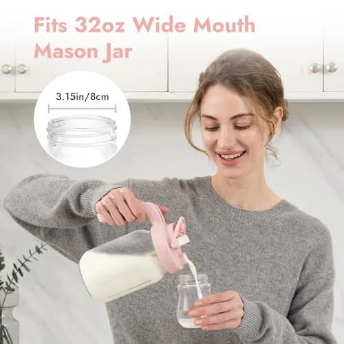 Papablic Pink Formula Mixer Lid for 32oz Wide Mouth Mason Jars | BPA-Free & Leak-Proof Design thumbnail 3