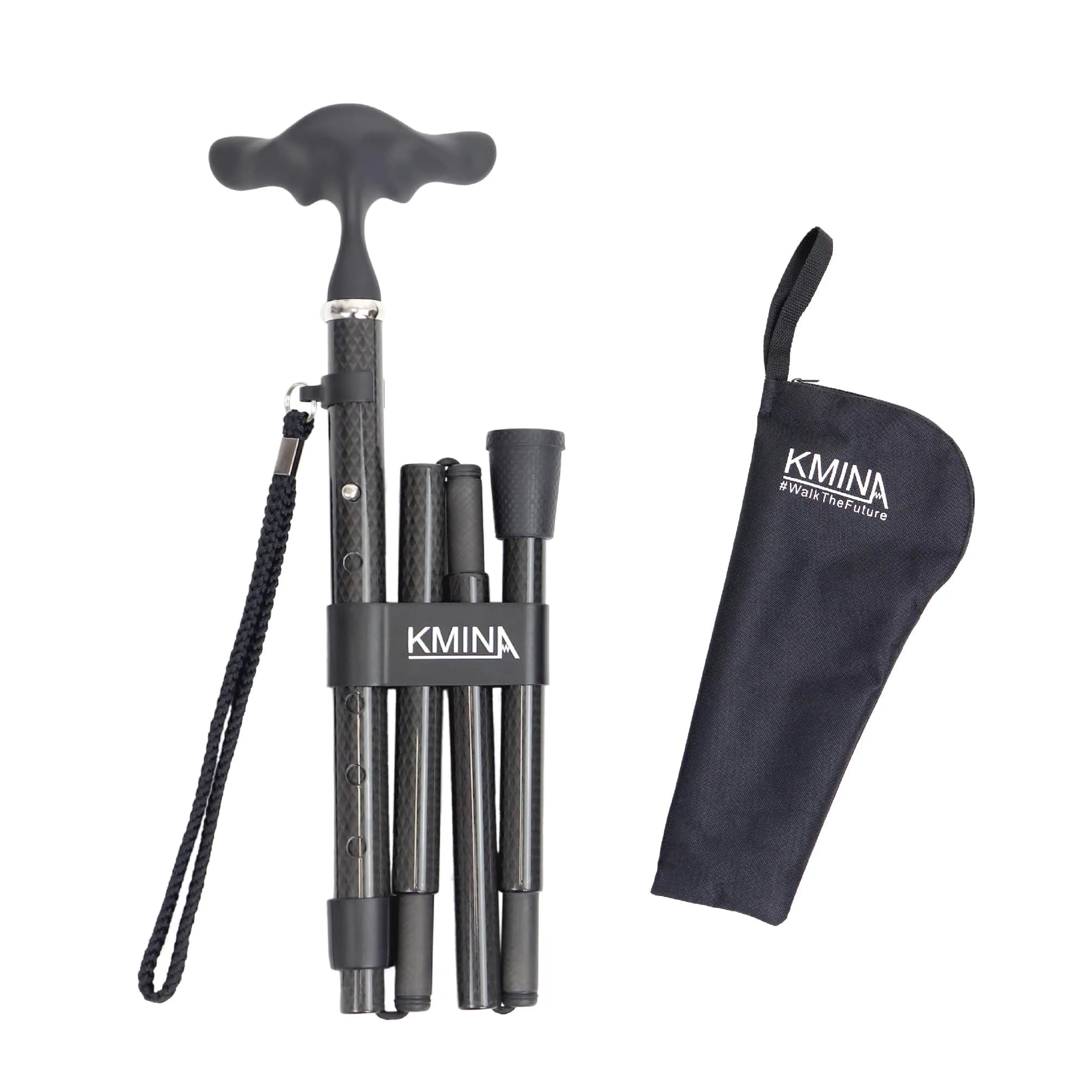 KMINA Folding Cane with Ergonomic Grip, Carbon Fiber, Adjustable, Black | Lightweight & Supportive for Daily Use - main product image