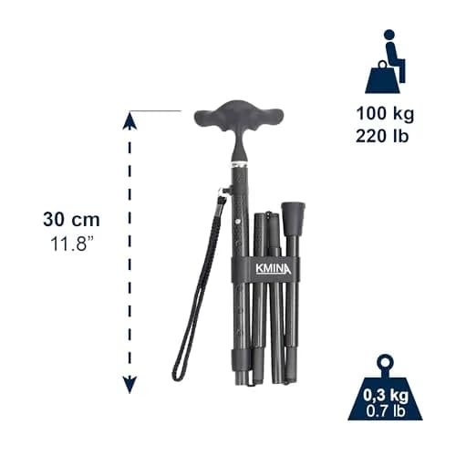 KMINA Folding Cane with Ergonomic Grip, Carbon Fiber, Adjustable, Black | Lightweight & Supportive for Daily Use thumbnail 2
