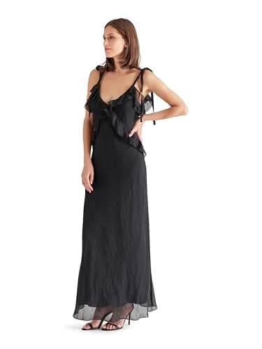 Steve Madden Adalina Dress, Black, Medium | V-Neck Maxi Dress with Ruffle Detail thumbnail 2