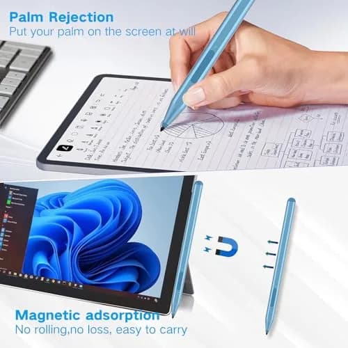 Milikilo Stylus Pen for Microsoft Surface Pro/Go/Laptop/Studio/Book with Eraser, Palm Rejection, Tilt, 1024 Pressure, Blue thumbnail 6