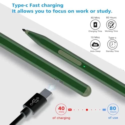 Milikilo Stylus Pen for Microsoft Surface Pro 12/11/10/9/8/X/7+/7/6/5/4/3, Surface Go 4/3/2/1, Surface Laptop 1-5, Studio, Book 3/2/1 with Eraser & Palm Rejection, 1024 Pressure, Green thumbnail 4