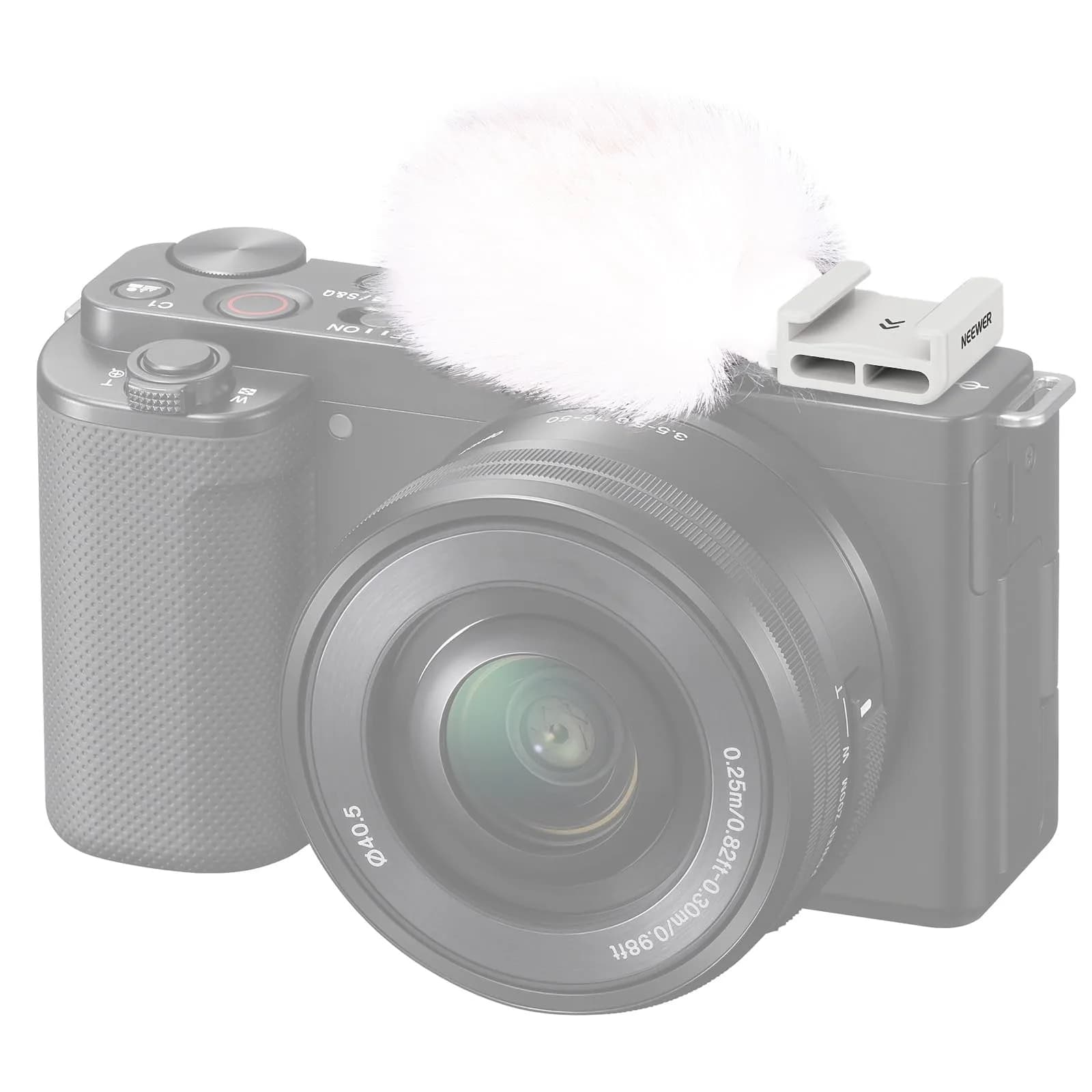 Neewer White Cold Shoe Wind Muff for Sony ZV Cameras | Microphone Furry Windscreen with Cold Shoe Mount Adapter Accessory (CA133) - main product image