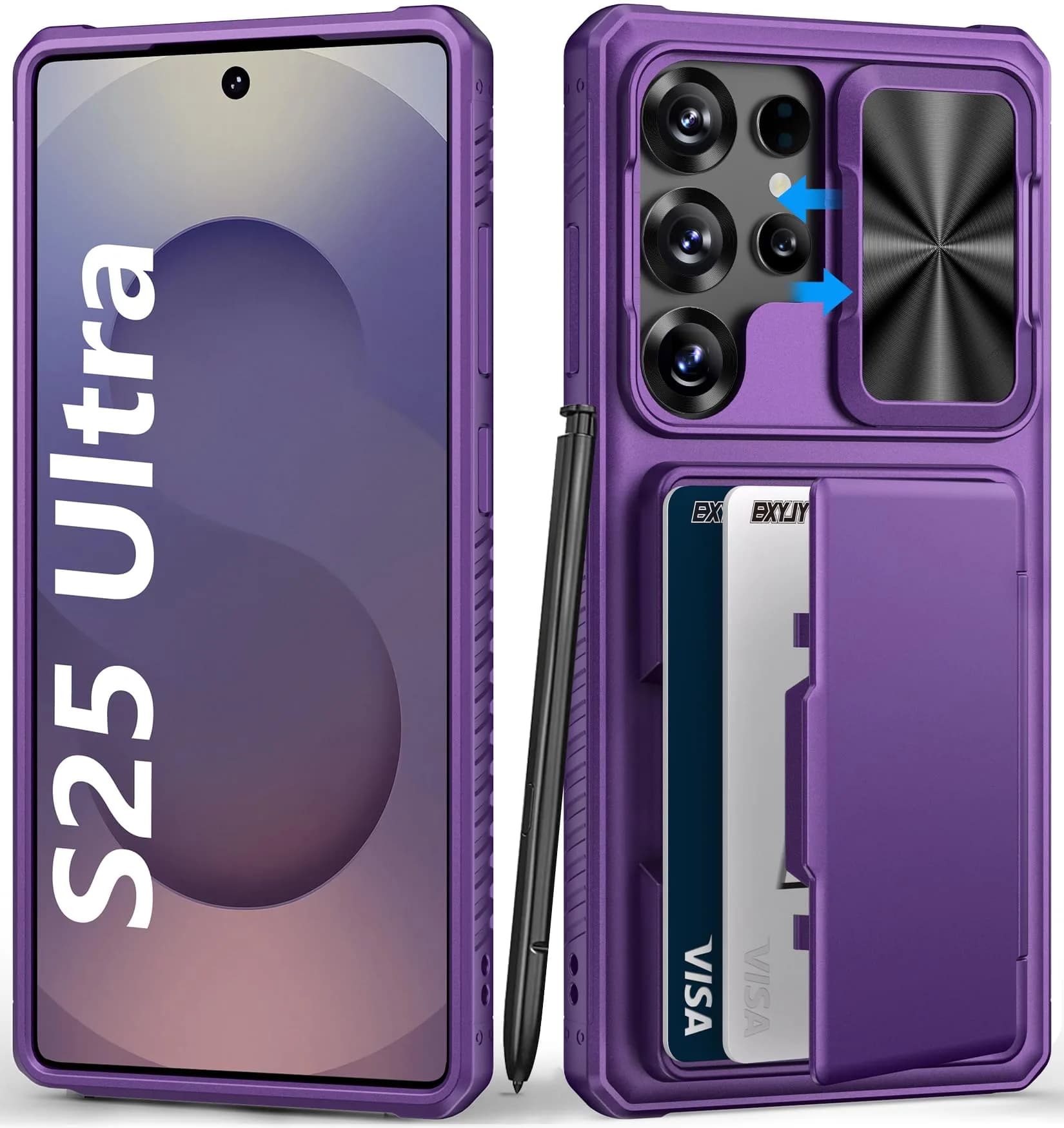 BXYJY Samsung Galaxy S25 Ultra Wallet Case with Card Holder, Purple | Military Drop & RFID Protection