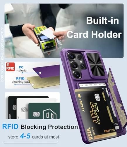 BXYJY Samsung Galaxy S25 Ultra Wallet Case with Card Holder, Purple | Military Drop & RFID Protection thumbnail 3