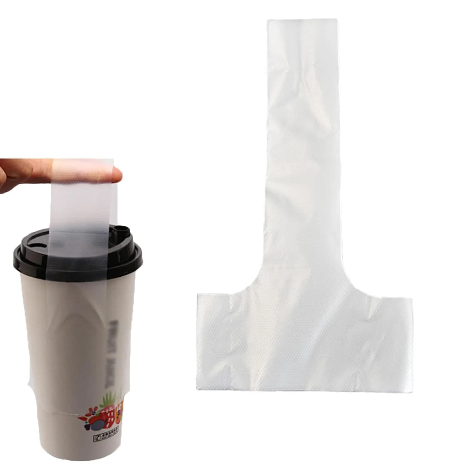 UtySty T-Type Drink Carrier Bags with Handle, 200 Pack, 12x23 cm (4.72x8.27 in) | Disposable PE Bags for Coffee, Milk Tea, Juice - main product image