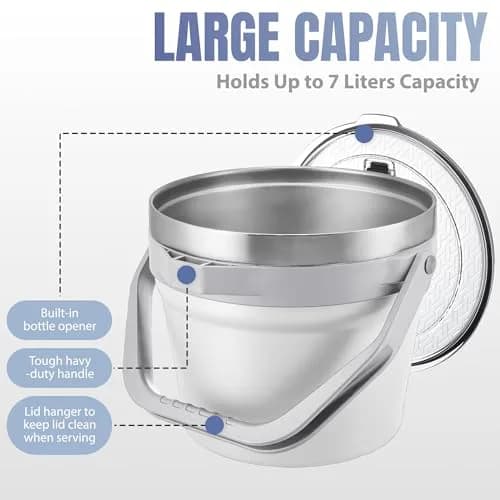 COKTIK 7L Vacuum Insulated Ice Bucket with Lid & Tongs | Large Capacity Stainless Steel Beverage Bucket for Parties thumbnail 6