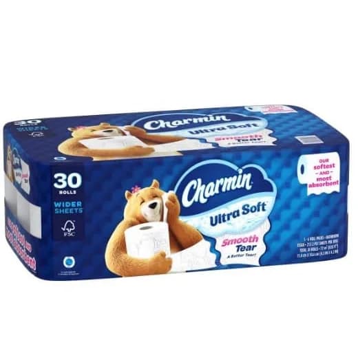 Charmin Ultra Soft Toilet Paper 12 Mega XL Rolls (336 Sheets Per Roll) | Trusted Softness, Better Tear — 30 Rolls
