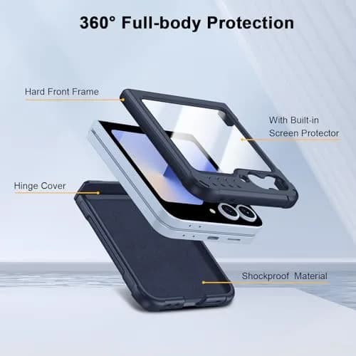spoovcto Military-Grade Protection Case for Samsung Galaxy Z Flip 6 & Flip 7 FE with Hinge Protection & Screen Protector (Dark Blue) thumbnail 3