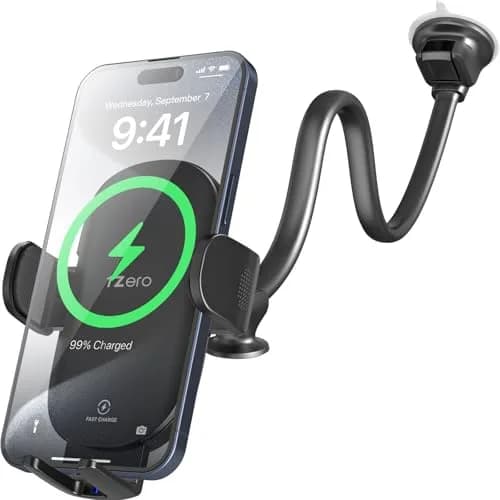 1Zero Solid Car Truck Phone Mount Holder 14" Arm | Wireless Charger & Secure Fit thumbnail 1