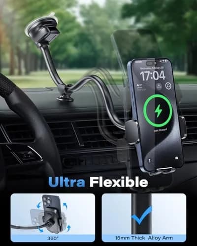 1Zero Solid Car Truck Phone Mount Holder 14" Arm | Wireless Charger & Secure Fit thumbnail 4