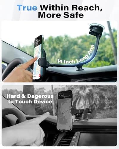 1Zero Solid Car Truck Phone Mount Holder 14" Arm | Wireless Charger & Secure Fit thumbnail 2