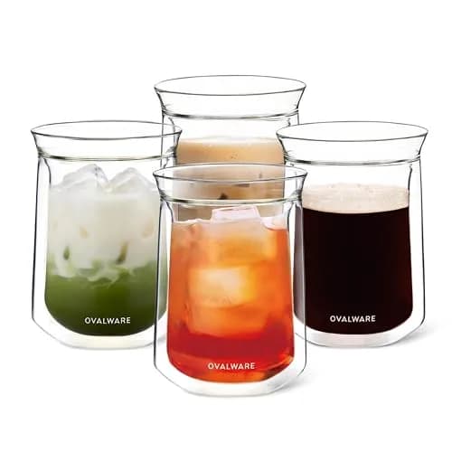 ovalware Double Wall Insulated Glass Cup Set of 4 | Borosilicate Coffee & Beverage Mug thumbnail 1