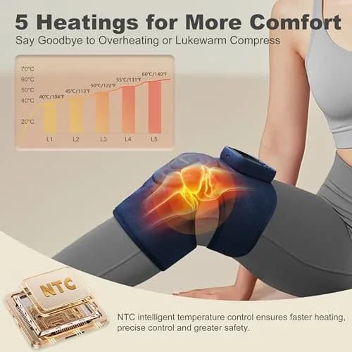 KingPavonini Knee Massager for Pain Relief, Heating Pad for Knee, Blue 1.0 | 5 Heat & Vibration Modes, Cordless, Gift-Ready thumbnail 3