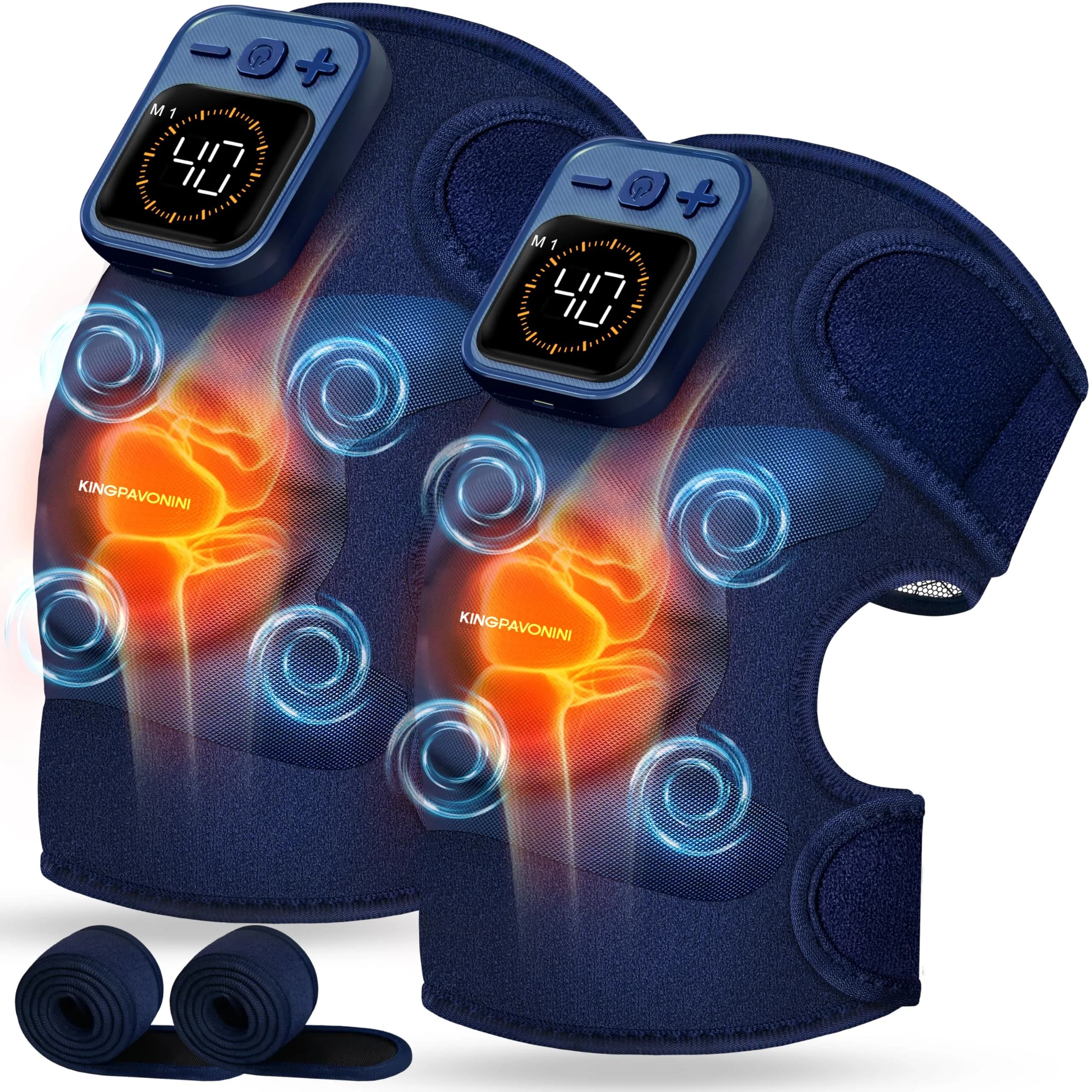 KingPavonini Knee Massager for Pain Relief, Heating Pad for Knee, Blue 1.0 | 5 Heat & Vibration Modes, Cordless, Gift-Ready — Blue (Pair)
