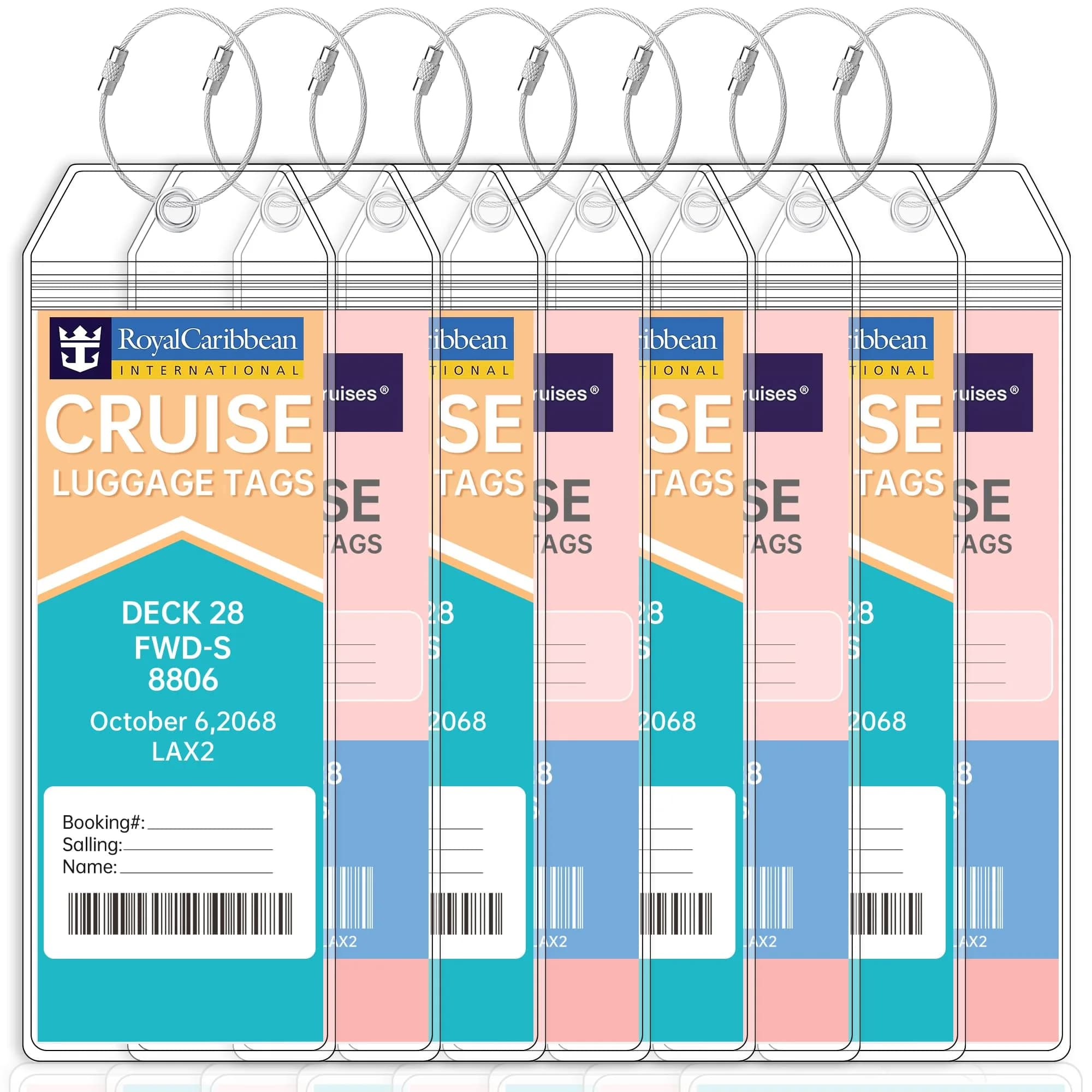 Teskyer Clear Cruise Luggage Tag Holder 8 Pack | Waterproof PVC with Steel Loop - main product image