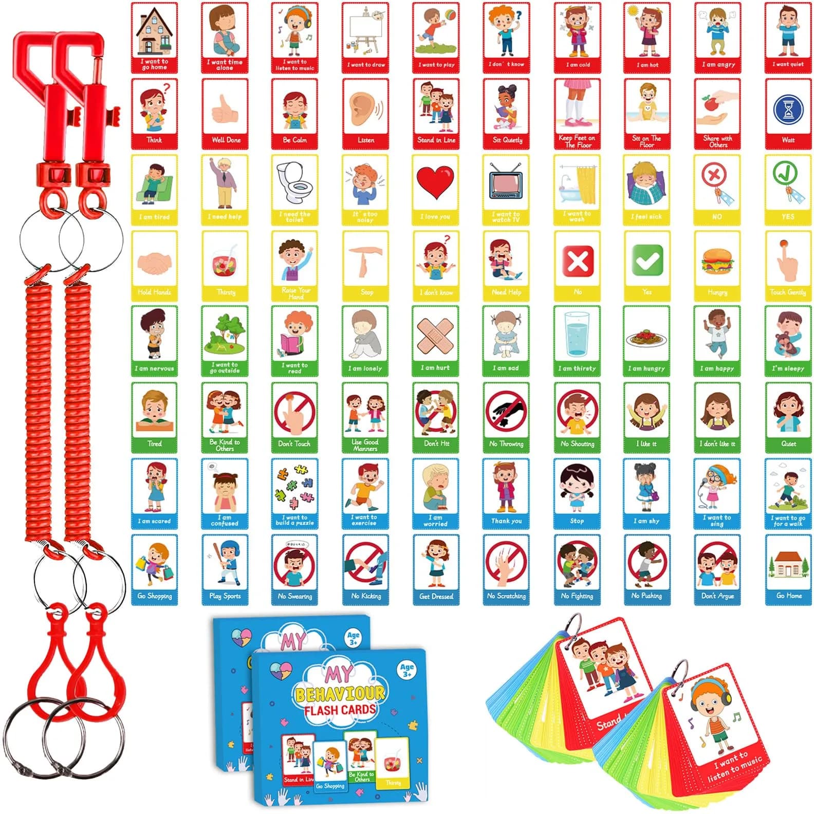 ZOIIWA Autism My Behaviour Communication Cards 90PCS | Visual Aid Language Learning Cue Cards for Speech Delay, Special Needs — 90 Pieces