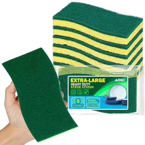 AIDEA XL Scrub Sponges Kitchen 6-Count, Heavy Duty Sponges for Dishes, Green-Extra Large | Dual-Sided Cleaning Power thumbnail 1