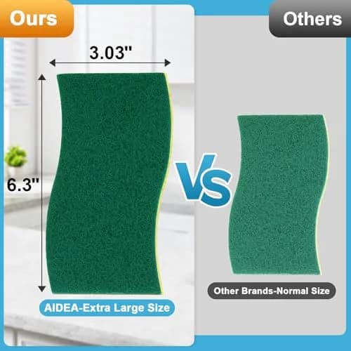 AIDEA XL Scrub Sponges Kitchen 6-Count, Heavy Duty Sponges for Dishes, Green-Extra Large | Dual-Sided Cleaning Power thumbnail 2