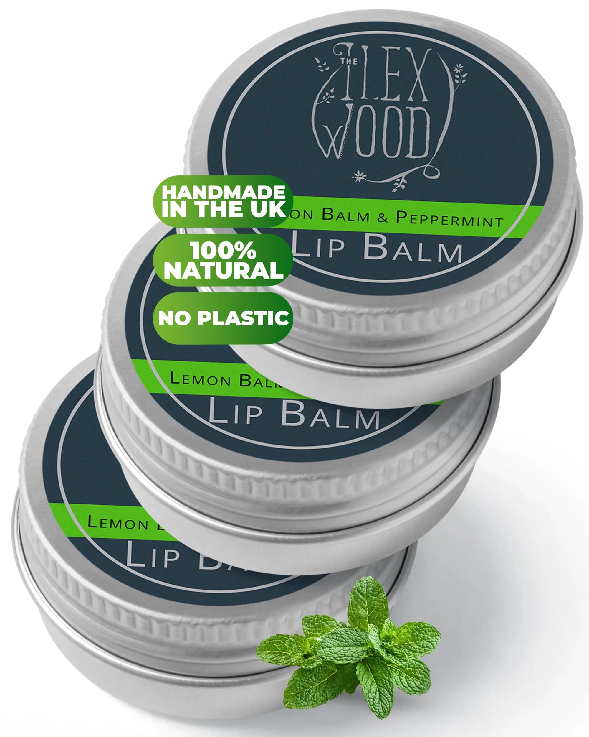 The Ilex Wood Natural Lemon Balm & Peppermint Lip Balm 3 Pack | Soothes Cold Sores, Moisturizes Dry Lips — Natural Beeswax Lip Balm