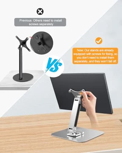 JUNEBOX 75x75mm VESA Monitor Mount Stand, M4 Anti-Loss Screws, Aluminum Alloy Base, Fits 7"-18" Small Portable Monitors, Silver Foldable Lay Flat Monitor Stand (Not Fit 100x100mm Vesa) thumbnail 7