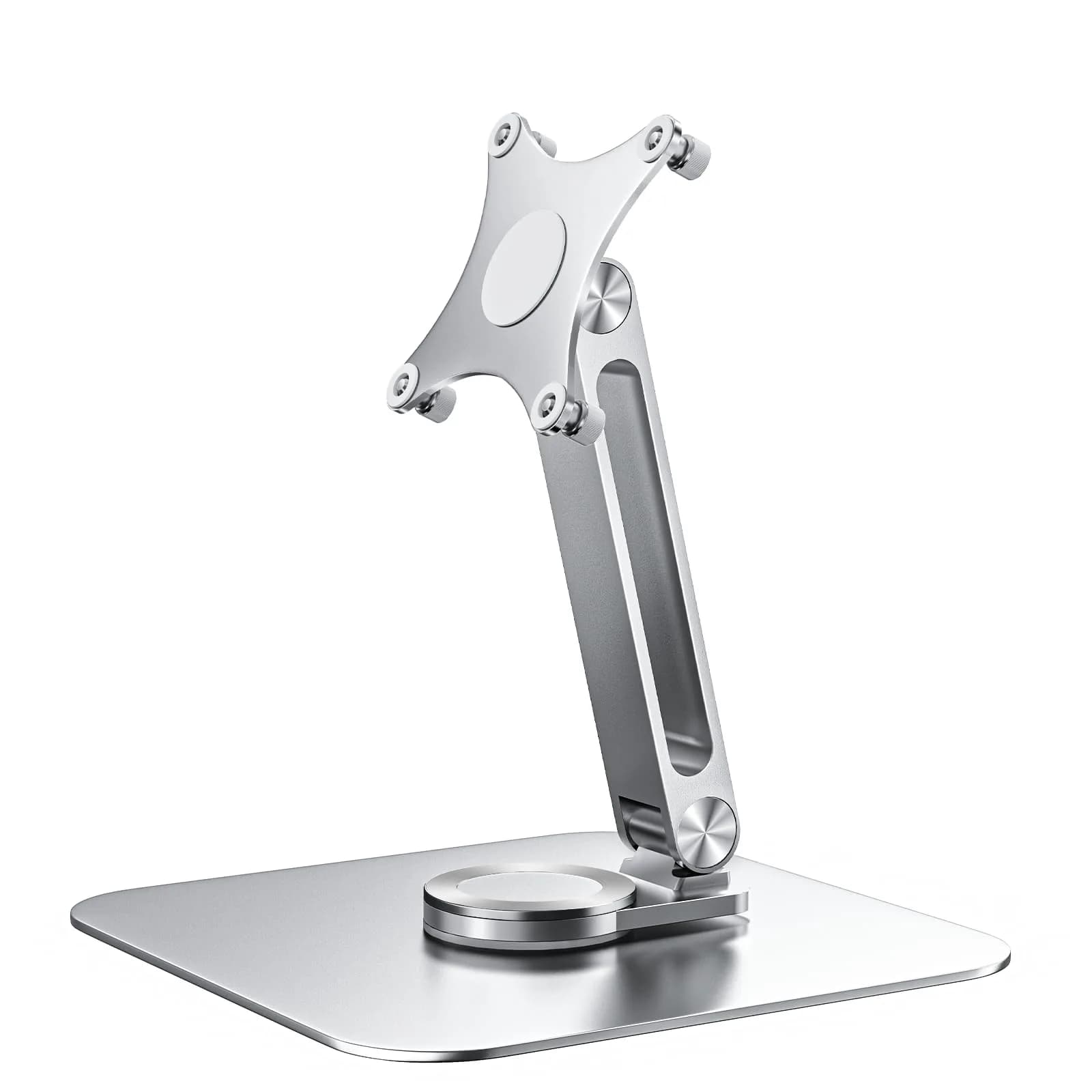 JUNEBOX 75x75mm VESA Monitor Mount Stand, M4 Anti-Loss Screws, Aluminum Alloy Base, Fits 7"-18" Small Portable Monitors, Silver Foldable Lay Flat Monitor Stand (Not Fit 100x100mm Vesa)