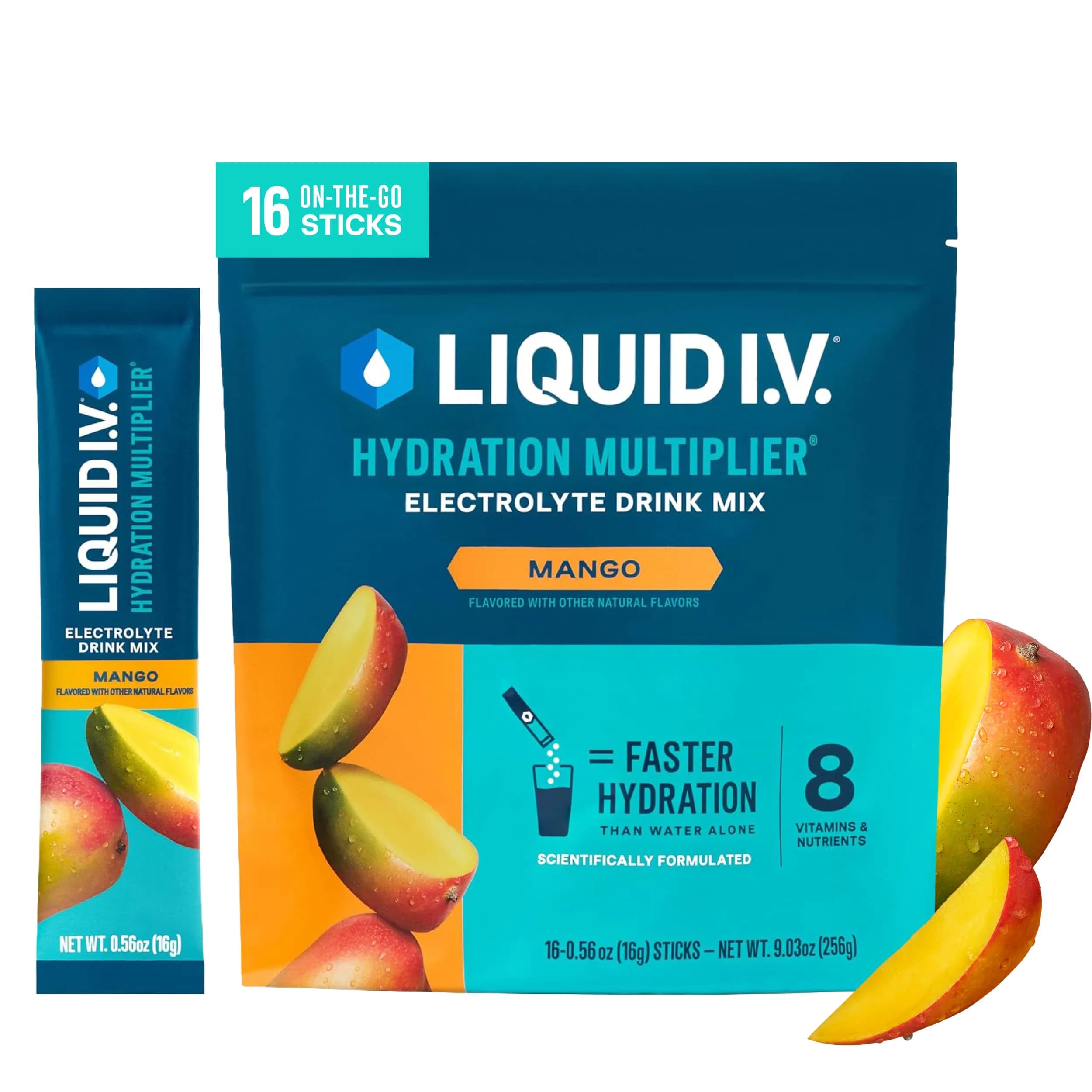 Liquid I.V. Hydration Electrolytes Mango 16 Count | Fast Hydration Support with Clinically Tested Nutrients