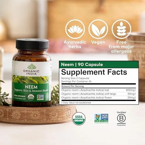 ORGANIC INDIA Neem Leaf Capsules | Herbal Supplement for Immunity & Detox, 180 Capsules thumbnail 7