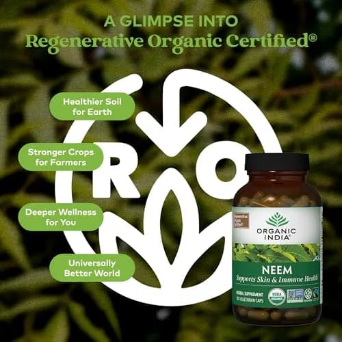 ORGANIC INDIA Neem Leaf Capsules | Herbal Supplement for Immunity & Detox, 180 Capsules thumbnail 2