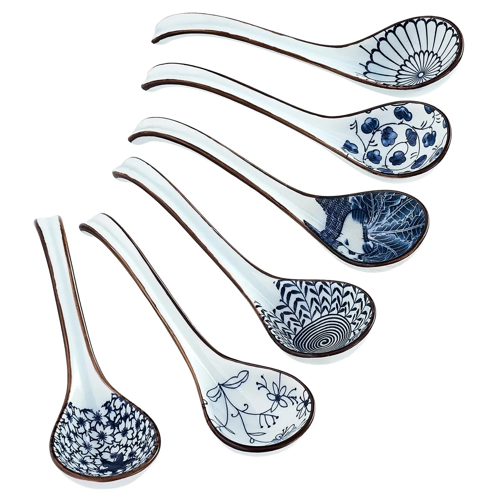 Hoilse Ceramic Asian Soup Spoons Set of 4 | Elegant Blue & White Porcelain for Ramen, Pho, Dumplings — Multicolor