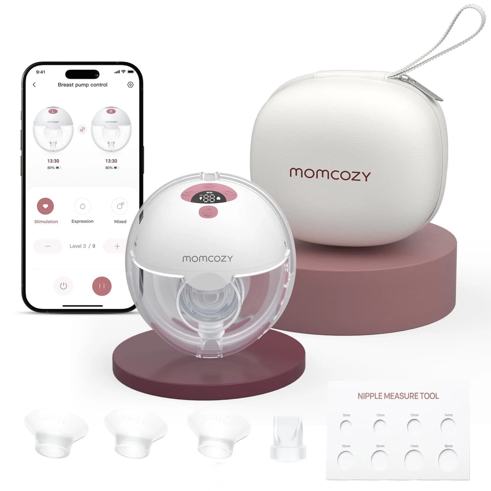 Momcozy M5 Smart Wearable Breast Pump, Cozy Red 24mm Flange | App Controlled, Hands-Free, 3 Modes 9 Levels