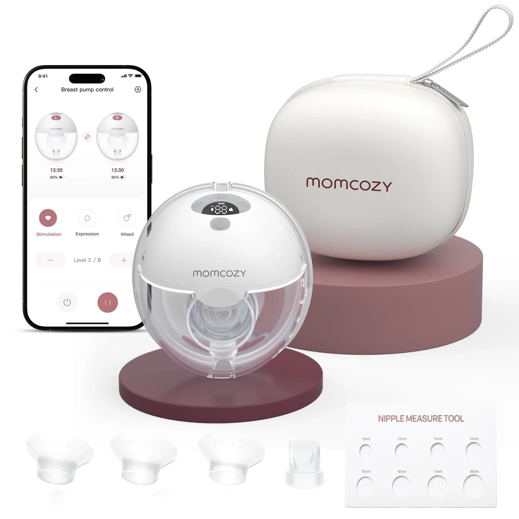 Momcozy M5 Smart APP Controlled Wearable Breast Pump, Hands-Free Wireless Electric Pump, 3 Modes 9 Levels, 24mm Flange, Quill Gray