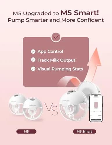 Momcozy M5 Smart APP Controlled Wearable Breast Pump, Hands-Free Wireless Electric Pump, 3 Modes 9 Levels, 24mm Flange, Quill Gray thumbnail 2