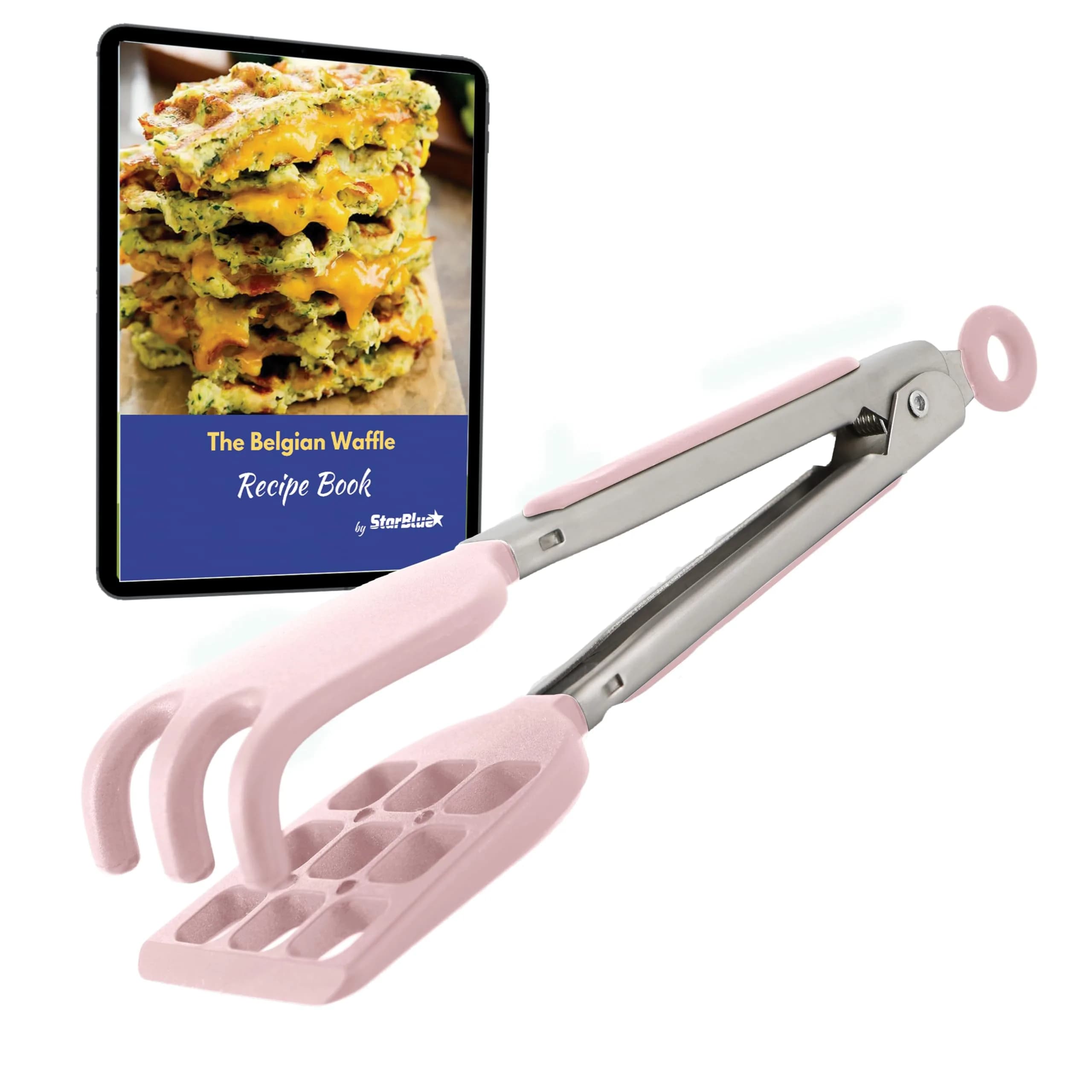 StarBlue Mini Waffle Tongs 8 Inches (20.3 cm) | Heat-Resistant Silicone & Nylon Serving Tongs with Lock — 8 Inch Pink