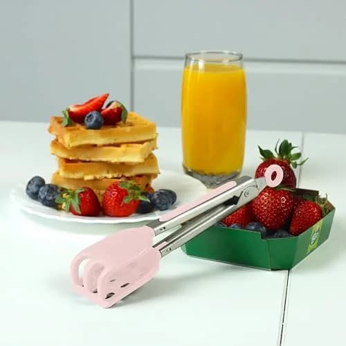 StarBlue Mini Waffle Tongs Pink – 8 Inch Silicone & Nylon Serving Tongs | Heat-Resistant Up to 400°F thumbnail 4