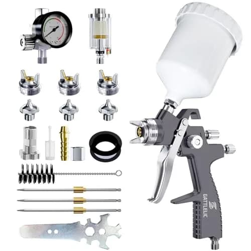 GATTLELIC LVLP Air Spray Gun Premium Kit with 1.3/1.5/1.7mm Nozzles & Air Regulator, Automotive Paint Sprayer for Cars & Houses (Grey) thumbnail 1