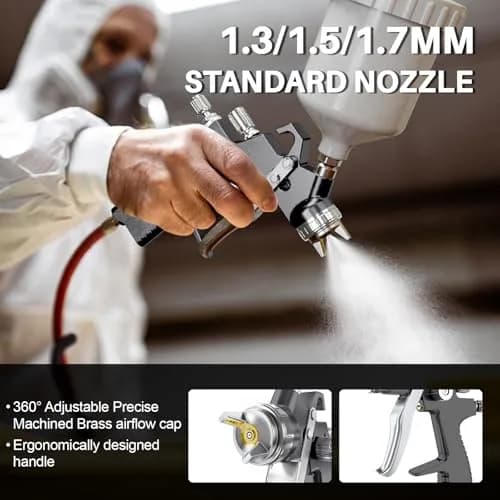 GATTLELIC LVLP Air Spray Gun Premium Kit with 1.3/1.5/1.7mm Nozzles & Air Regulator, Automotive Paint Sprayer for Cars & Houses (Grey) thumbnail 2