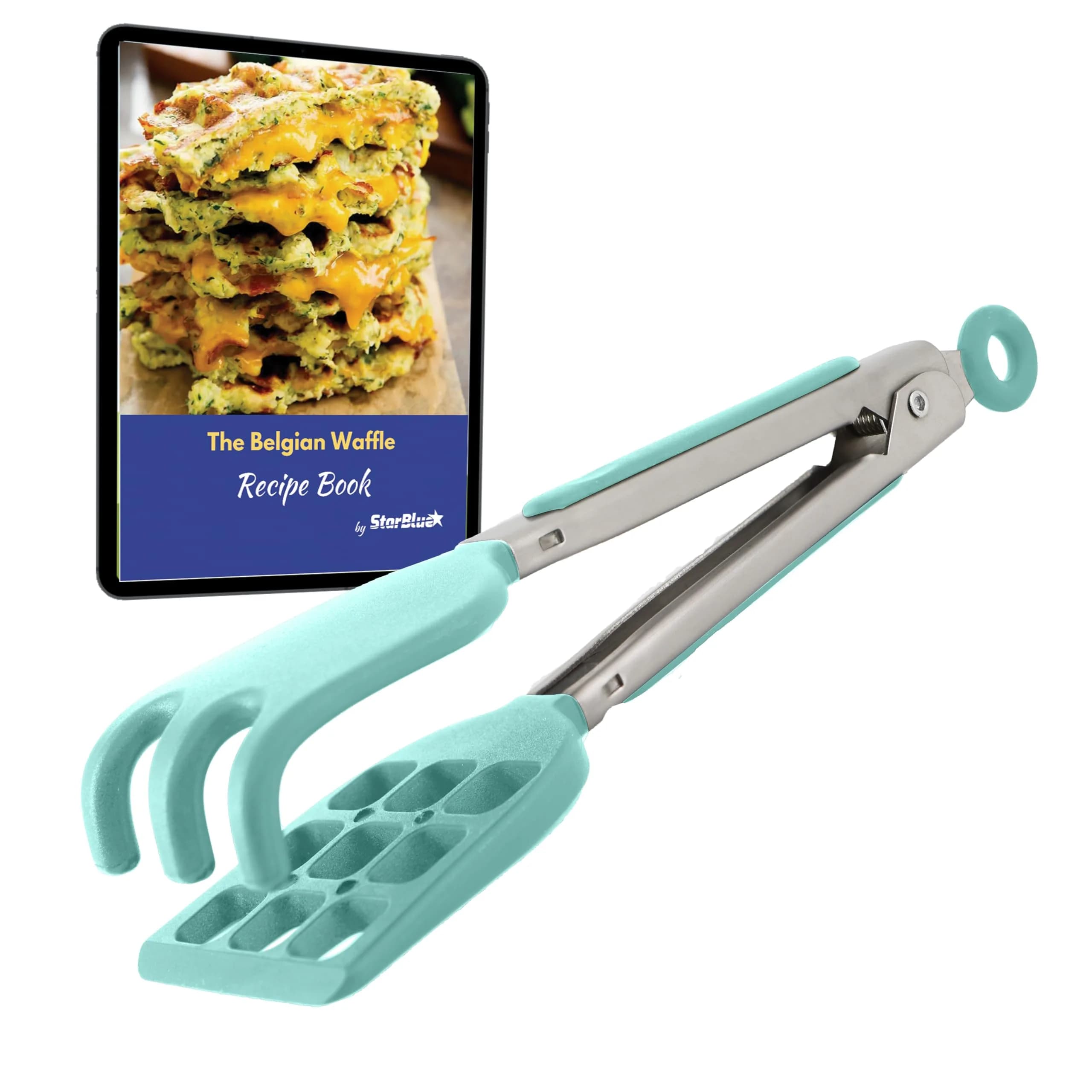 StarBlue Mini Waffle Tongs 8 Inches (20.3 cm) | Heat-Resistant Silicone & Nylon Serving Tongs with Lock — 8 Inch Green