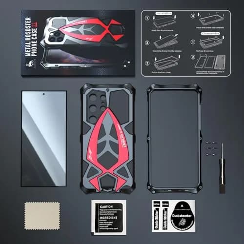 Lunivop Samsung Galaxy S25 Ultra Case Metal Heavy Duty Black Red | Military Grade Shockproof thumbnail 7