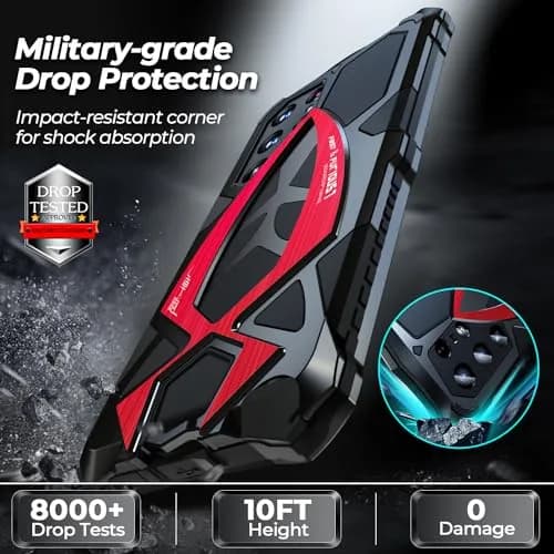 Lunivop Samsung Galaxy S25 Ultra Case Metal Heavy Duty Black Red | Military Grade Shockproof thumbnail 5