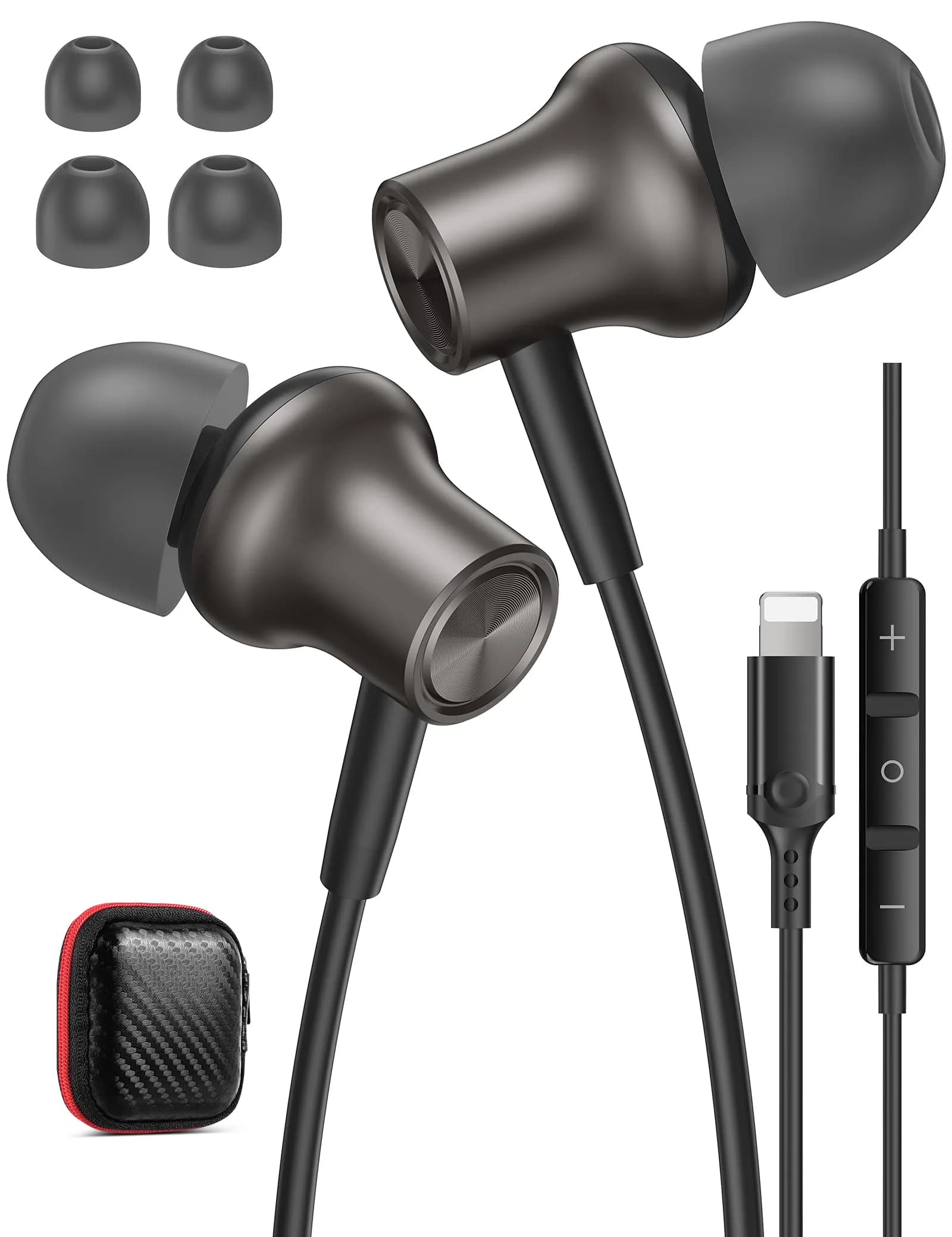 iMangoo MFi-Certified Wired Earbuds for Lightning Connector | Purple, 114dB Sensitivity — Gunmetal