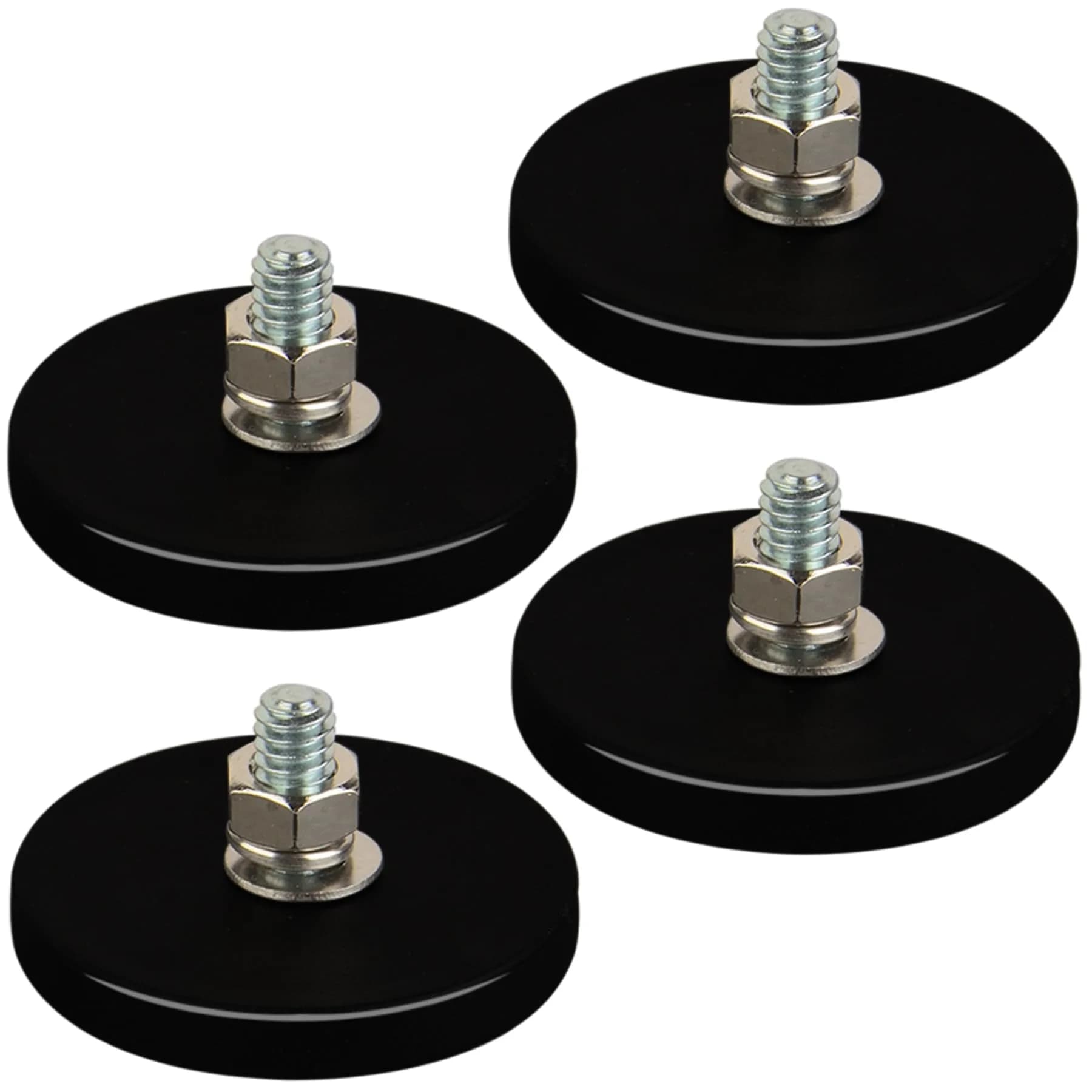 MUTUACTOR Rubber Coated Neodymium Magnets 43mm (1.69") Diameter, 35lbs Pull Force, 1/4-20 Male Thread, 4-Pack | Heavy Duty Mounting Magnets for Cameras & Lights - main product image